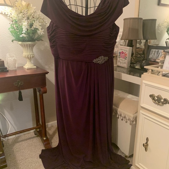 Alex Evenings Womens Purple Beaded Cowl Neck Formal Dress Gown Plus NWOT - Picture 2 of 8